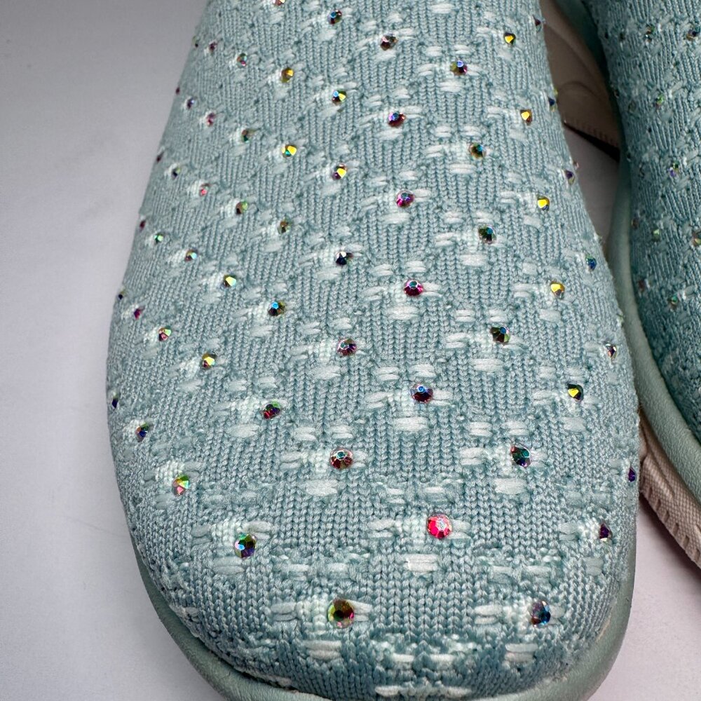 8.5 Wide Fit Skechers Women's Easy Going Rhinestone Knit Mules Glitz Strut Sage - Picture 4 of 16